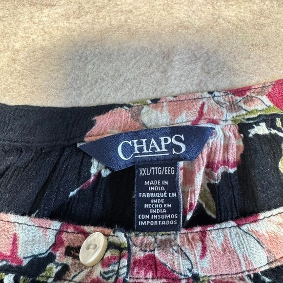 Chaps black pink floral peasant blouse Women’s 2XL boho tunic top long sleeve - Picture 3 of 8